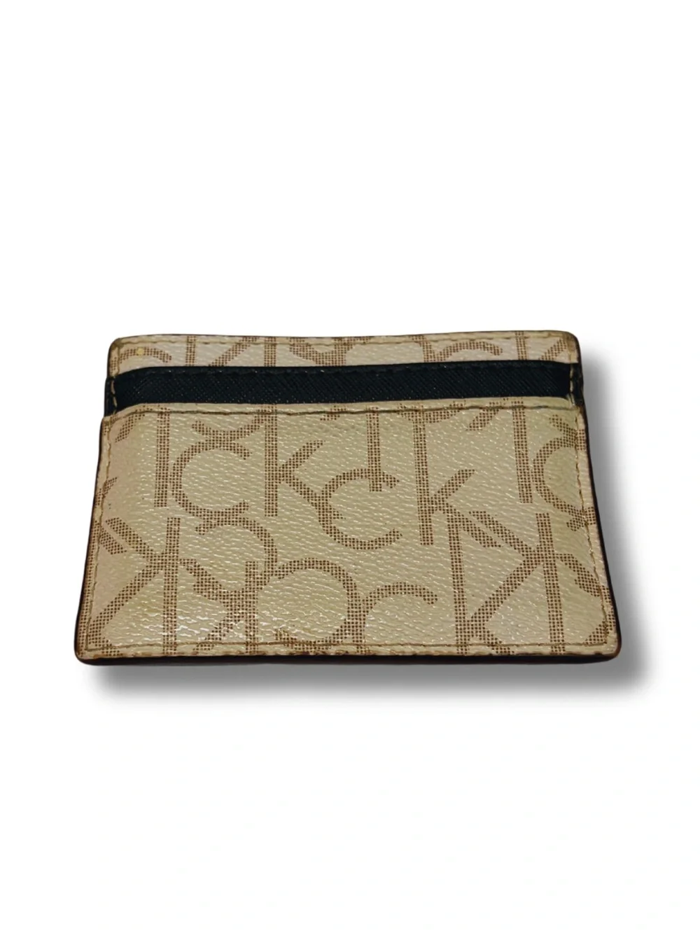 Calvin Klein Beige & Green Monogram Dome Shoulder Bag and Matching Card-Holder